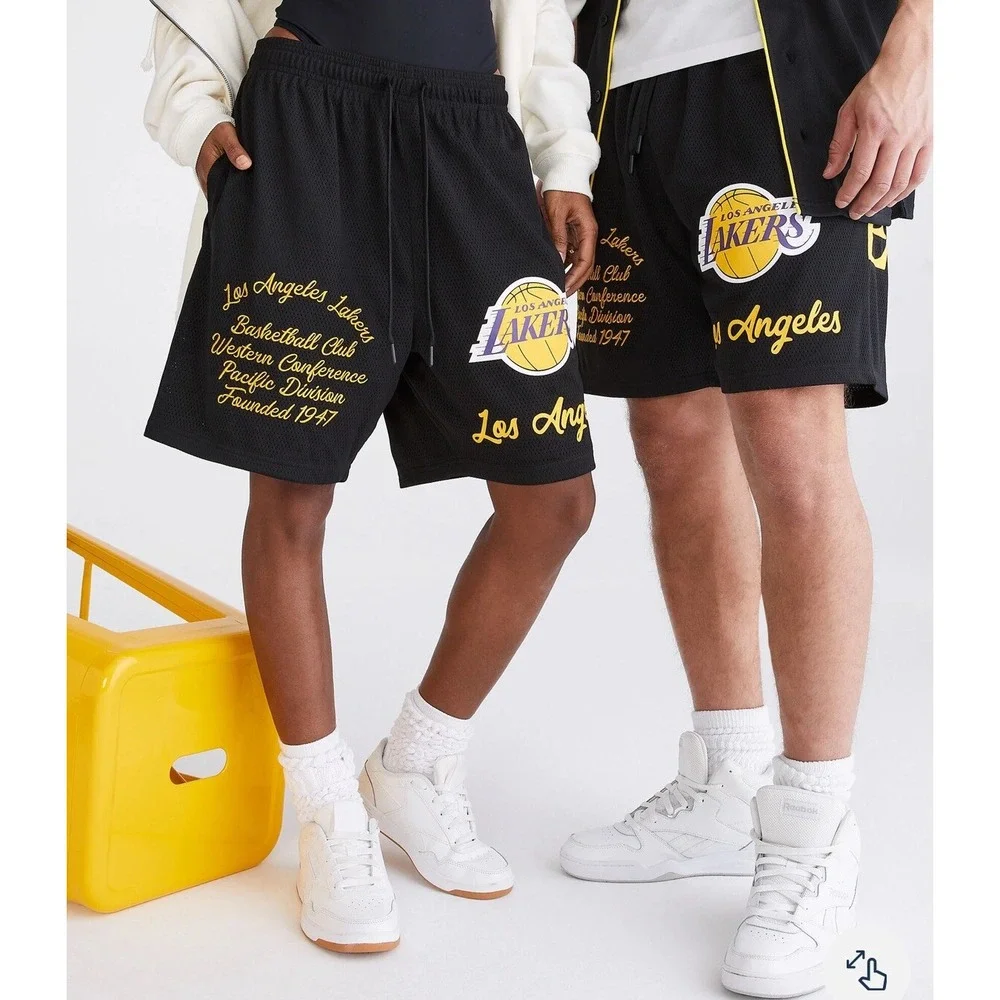 NWT Ultra Game NBA‎ Lakers Mesh Shorts Men's L Purple Yellow Basketball Fan